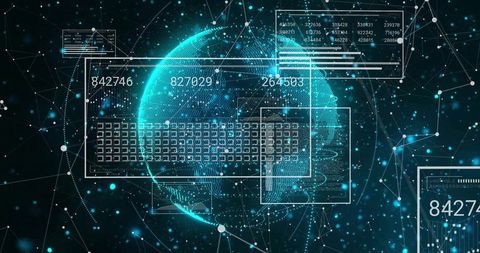 Futuristic Digital Globe with Data Networks and Codes Visualization