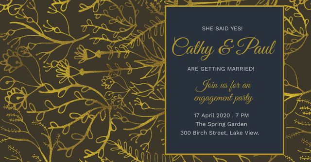 Elegant Golden Botanical Engagement Party Invitation - Download Free Stock Templates Pikwizard.com