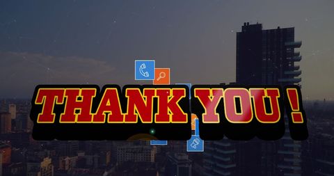 Urban Cityscape with Digital Thank You Message and Icons - Download Free Stock Images Pikwizard.com