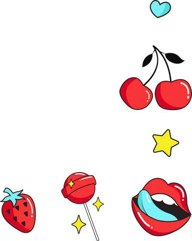 Transparent pop-art icons with berries and symbols