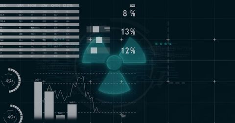Futuristic Data Visualization with Radiation Warning Symbol - Download Free Stock Images Pikwizard.com