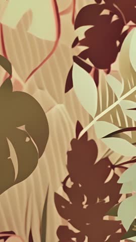 Looping vertical botanical wallpaper with shimmering stylized leaf silhouettes