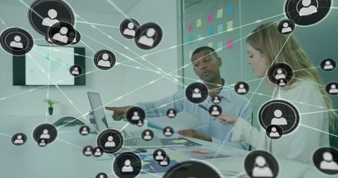 Diverse Colleagues Collaborating with Network Interface Concept