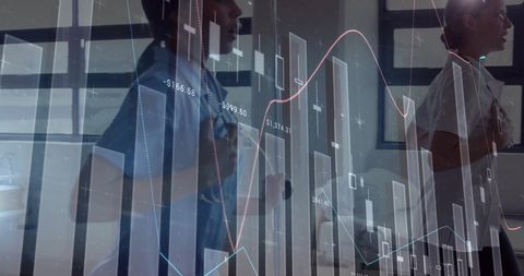 Doctors Overlaid with Digital Financial Data Charts
