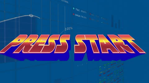 Animated Press Start Text with Financial Graph Backdrop