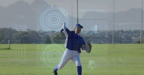 Baseball Player Analyzing Data Overlay on Field