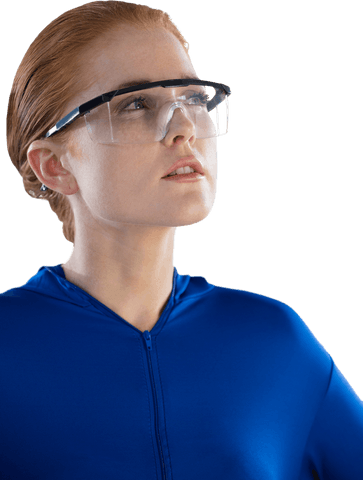 Confident Woman with Transparent Protective Glasses