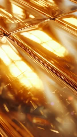 Camera Revealing Gold Tile Grid with Drifting Sparks Vertical Studio Loop