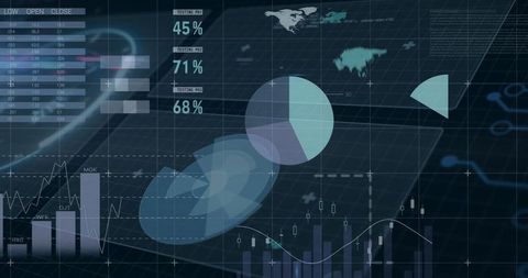 Futuristic Virtual Data Dashboard with Analytics Interface Visualization