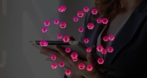 Businesswoman Network Icons with Digital Tablet
