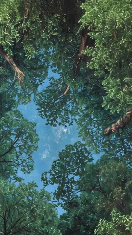 Rustling Forest Canopy Revealing Blue Sky Through Lush Trees Vertical Nature Video