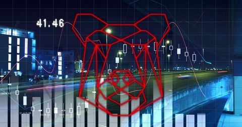 Bear stock market trends with night cityscape background