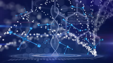 Intricate Molecular Structures Surrounding Spinning DNA Strand