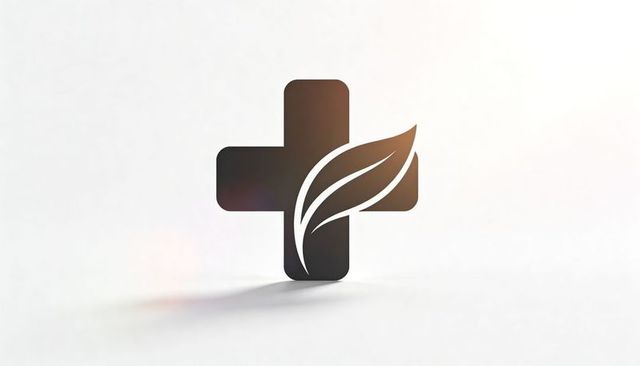 Eco medical cross logo with leaf emblem minimalist healthcare branding concept