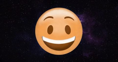 Smiling Emoji Floating in Cosmic Space with Nebula