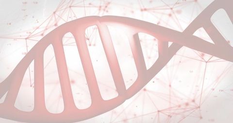 Glowing dna double helix twisting over digital network of nodes for genetics and biotech