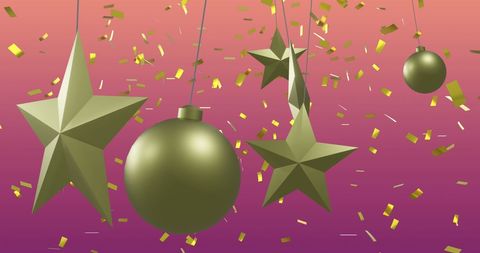 Festive Ornaments and Confetti on Vibrant Pink Background