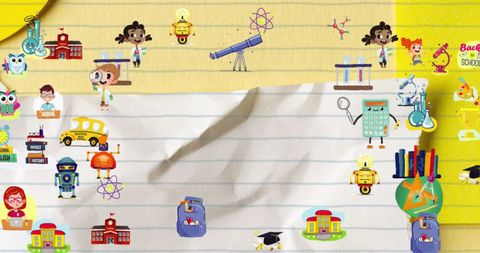 Vibrant School Icons Over Lined Paper Collage Illustration