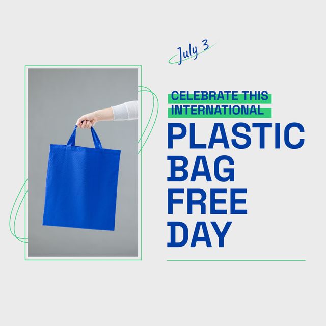 International Plastic Bag Free Day with Hand Holding Blue Tote Bag - Download Free Stock Templates Pikwizard.com