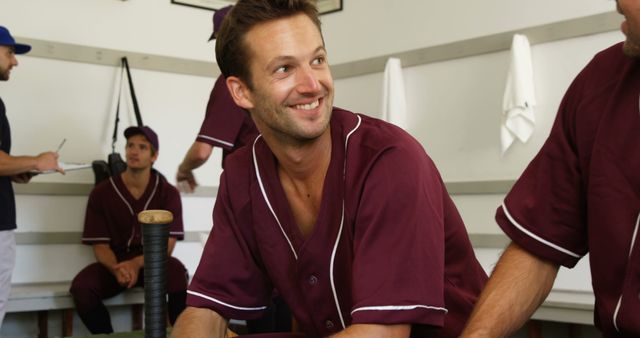 Baseball Team Members Relaxing in Locker Room - Download Free Stock Images Pikwizard.com