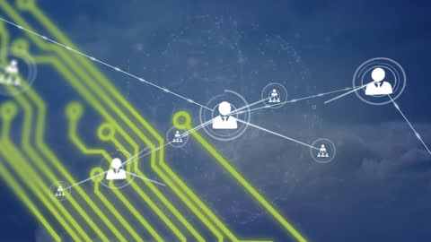 Digital Network Connections with Icons and Circuit Illustration