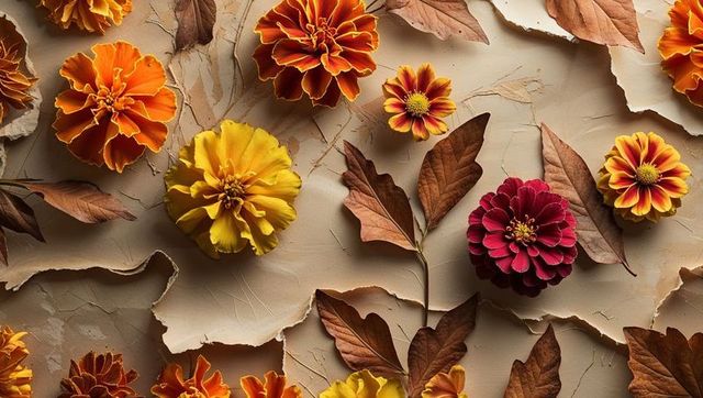 Rustic Autumn Floral Arrangement with Marigolds and Zinnia