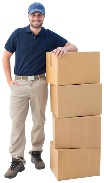 Transparent Happy Male Delivery Worker with Stack of Cardboard Boxes - Download Free Stock Videos Pikwizard.com