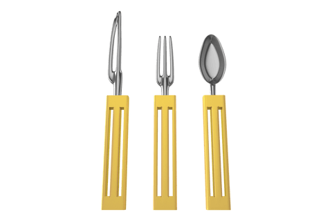Elegant Cutlery Set with Yellow Opaque Handles Displayed Transparently - Download Free Stock Videos Pikwizard.com