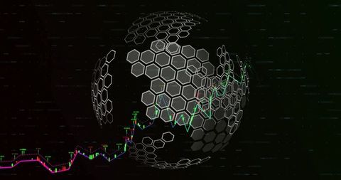 3d hexagonal sphere illuminated with digital trends visualization
