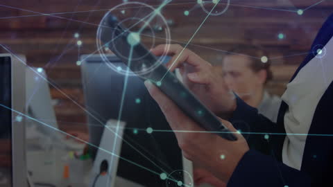 Business Professional Using Digital Technology and Network Graphics