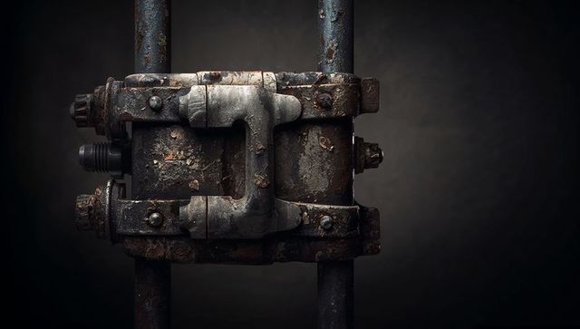 Corroded Metal Lock Mechanism With Salt-Worn Details