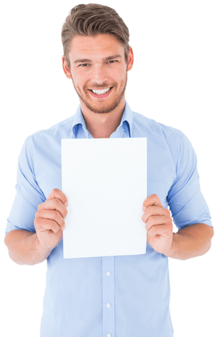 Smiling Man Holding Blank White Paper Transparent Background - Download Free Stock Videos Pikwizard.com