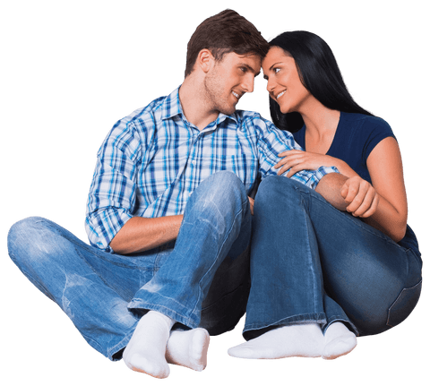 Romantic Couple Sitting Together on Transparent Background