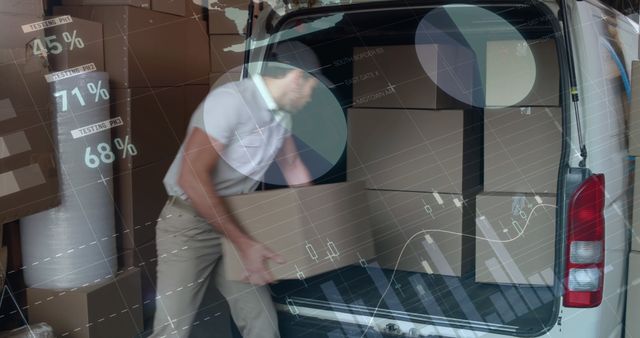 Warehouse Worker Loading Boxes into Delivery Van with Infographic Overlay - Download Free Stock Images Pikwizard.com