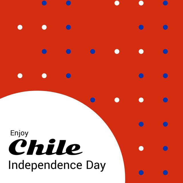 Illustration of enjoy chile independence day text with blue and white spots on red background. Copy space, vector, patriotism, celebration, freedom and identity concept.