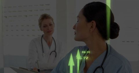 Nurse Engaging with Doctor in Clinic Consultation with Growth Overlay