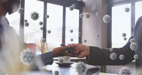 Digital payment transaction overlay with virus visualization