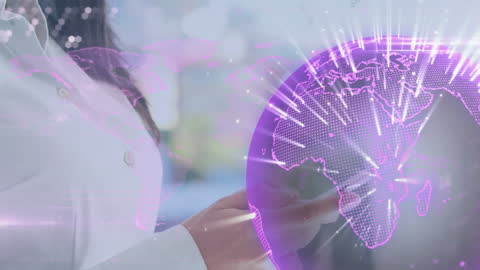 Businesswoman Engaging with Global Digital Network on Smartphone