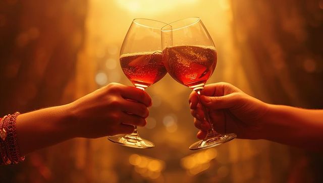 Celebratory toast with elegantly clinking crystal glasses