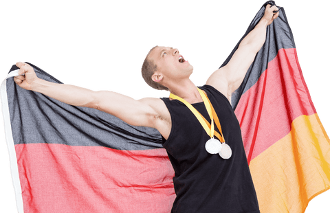 triumphant athlete with medals and german flag on transparent background - Download Free Stock Videos Pikwizard.com