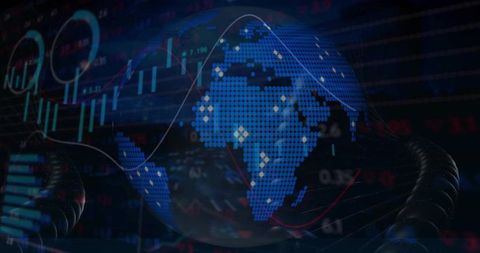 Rotating Hemisphere with Digital Data Visualization on Futuristic Dashboard