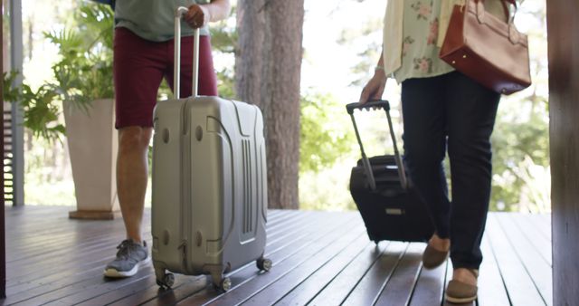 Couple Arriving at Vacation Home with Luggage in Summer - Download Free Stock Images Pikwizard.com