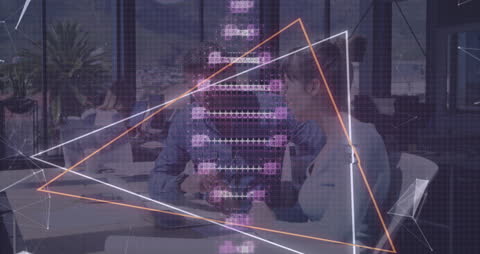 Digital DNA Strand Concept with Business Professionals in Office