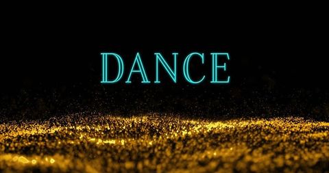 Sparkling Dance Text Overlay on Digital Golden Particles