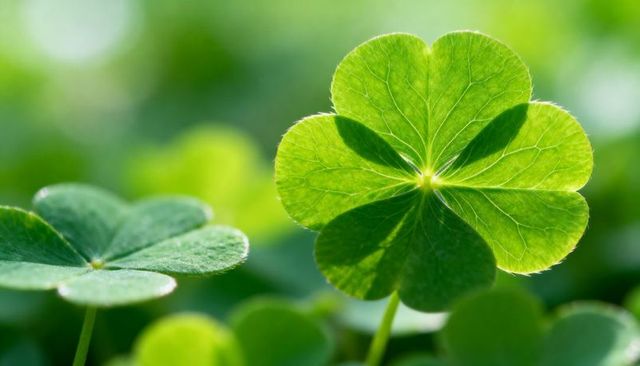 Backlit Four-Leaf Clover Revealing Veins and Fine Hairs in Lush Green Macro
