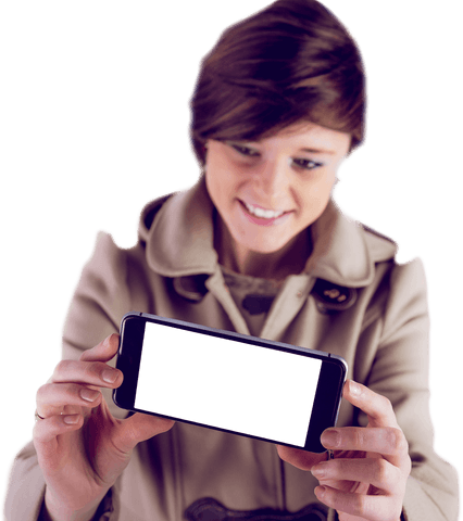 Smiling woman taking photo transparent background