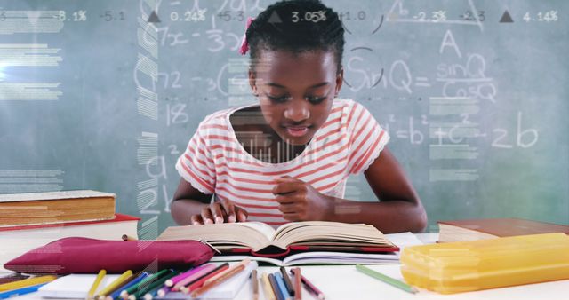 African American Schoolgirl Studies Alone with Abstract Math Background - Download Free Stock Images Pikwizard.com