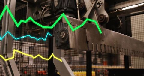 Industrial machine in factory with overlay data visualization
