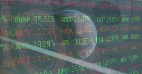Global Financial Data Overlaid on Spinning Earth Representation - Download Free Stock Images Pikwizard.com