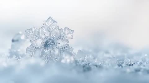 Macro video revealing intricate hexagonal snowflake with frosty crystal details and bokeh